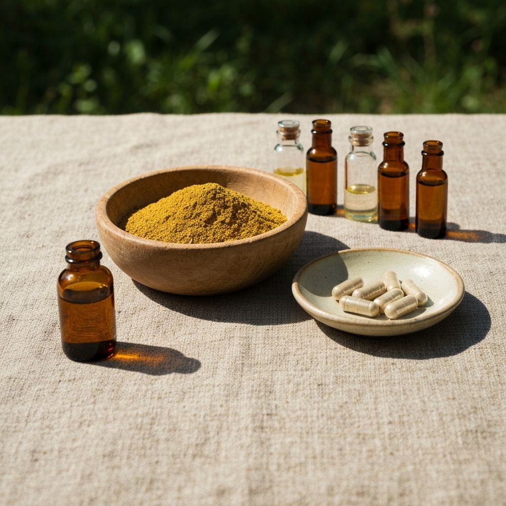 Botanical preparations in different forms - capsules, powder, and tincture